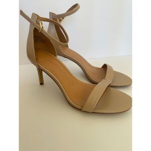 J. Crew Beige Ankle Strap Heeled Toe Strap Neutral Minimalist Heels Sz 10.5